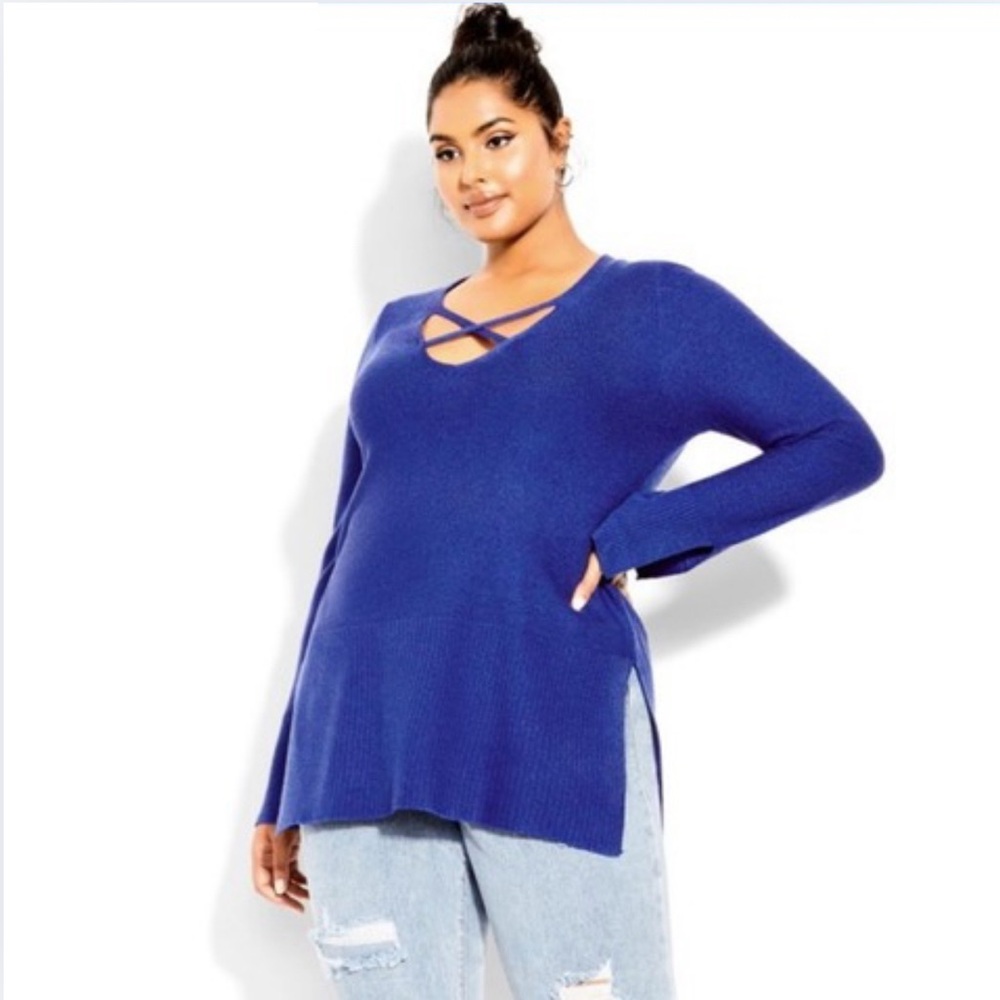 City Chic Women's Plus Size Longline Cross Long Sleeve Jumper